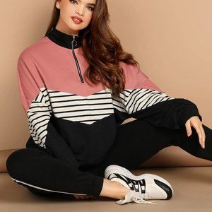 SHEIN Plus Batwing Sleeve Cut-and-sew Sweatshirt